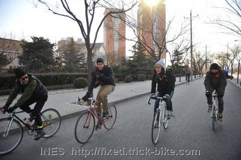 People from different countries riding along our fixie ride