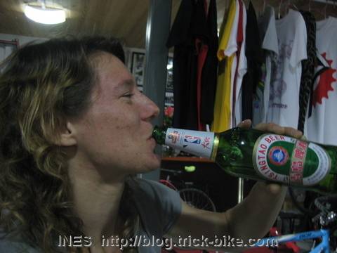 Ines drinking Beer