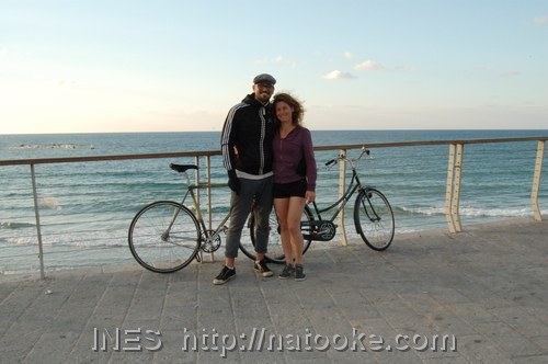Arnon and Ines on the bike ride to Jaffa